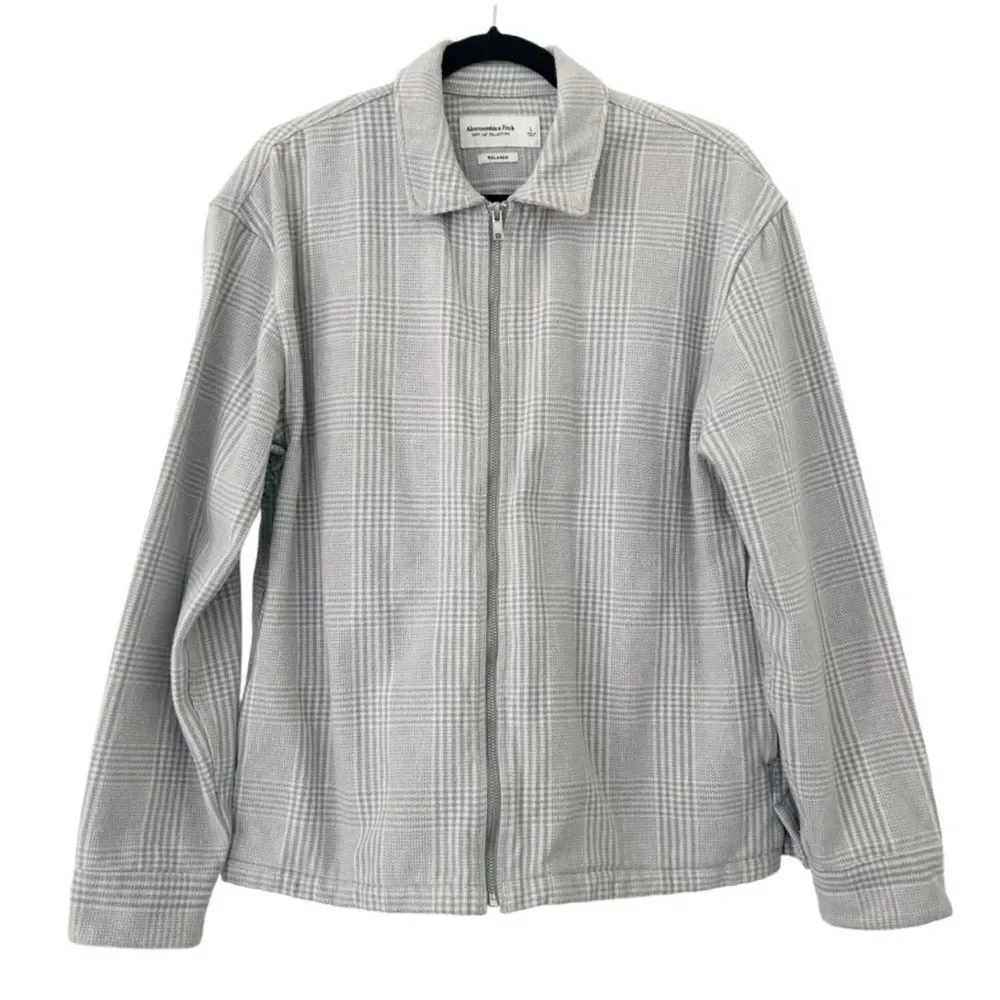 Abercrombie & fitch soft AF plaid full zip jacket gray plaid cotton relaxed L